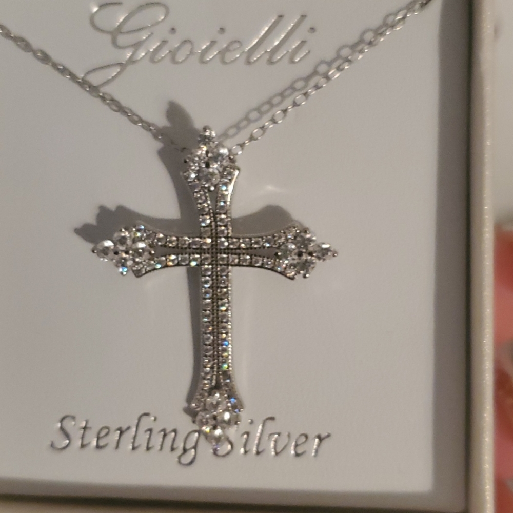 Diamond cross sterling silver